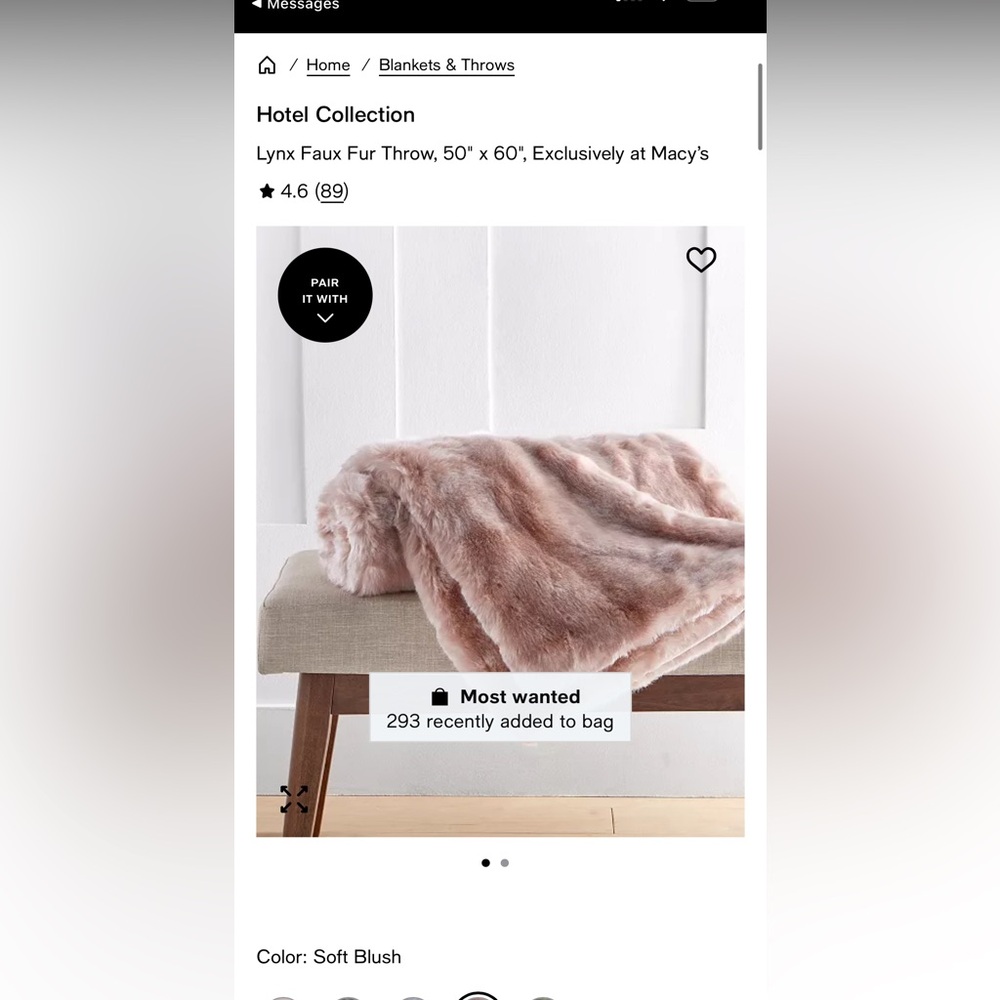 Hotel Collection Faux Fur Throw - Blush Pink